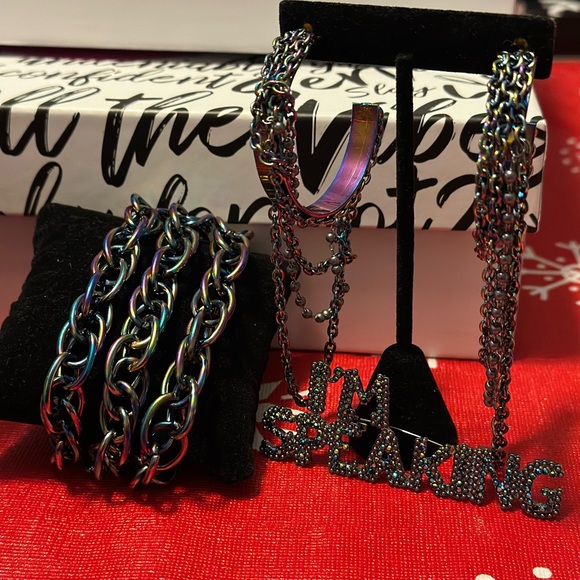 Sassy Jones “VP” Luxe Rainbow Chain Bracelet, Earring & Pin Set - Picture 1 of 7